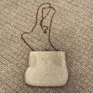 Beaded handbag with long strap